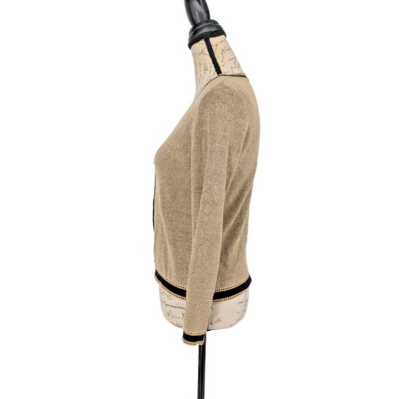 VTG Cropped Sweater SIZE SP- Tan Heather-Front Zip-Black Crochet Trim-Y2K-Retro - Picture 4 of 13